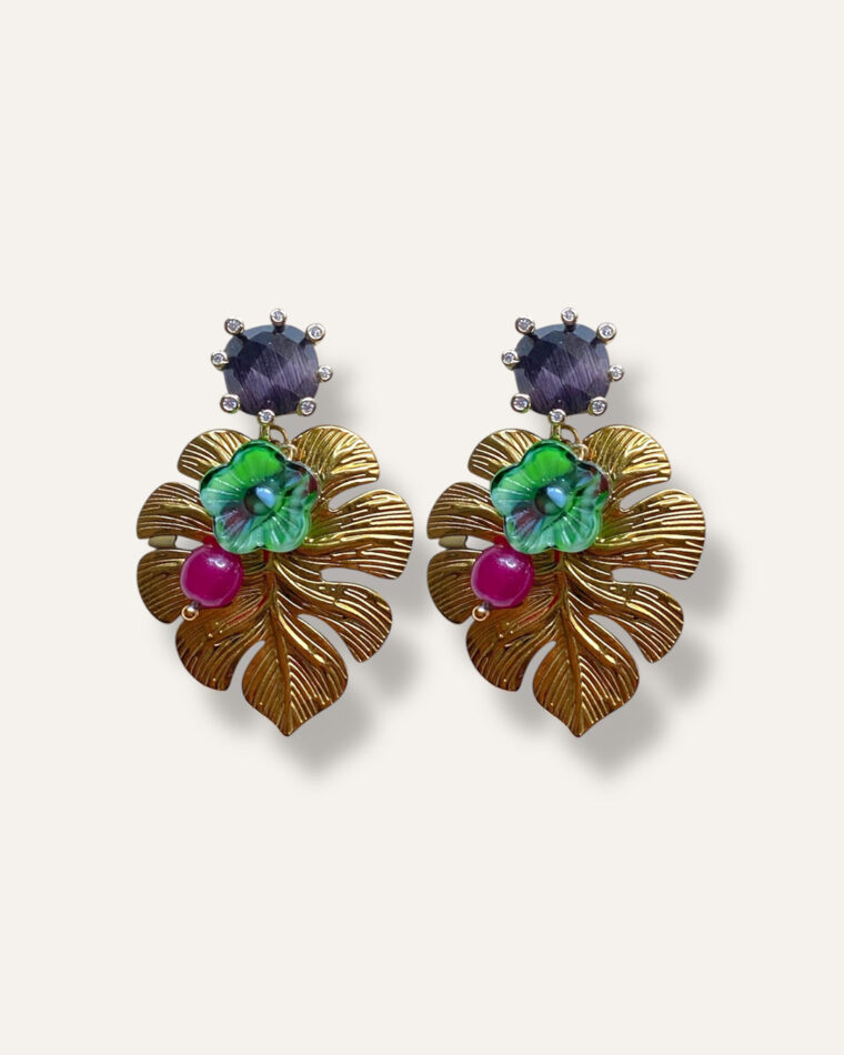 Dahlia Flower Leaf Earrings