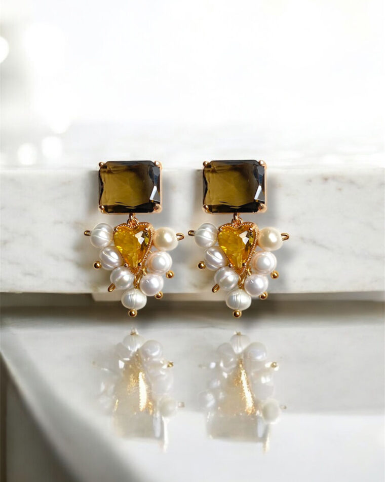 Hemithea Brown Crystals and Pearls Earrings